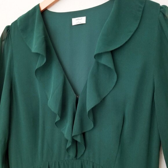 Aritzia Wilfred Millie Dress 8 Forest Green Romantic Ruffle Chiffon Maxi Slit - Picture 11 of 16